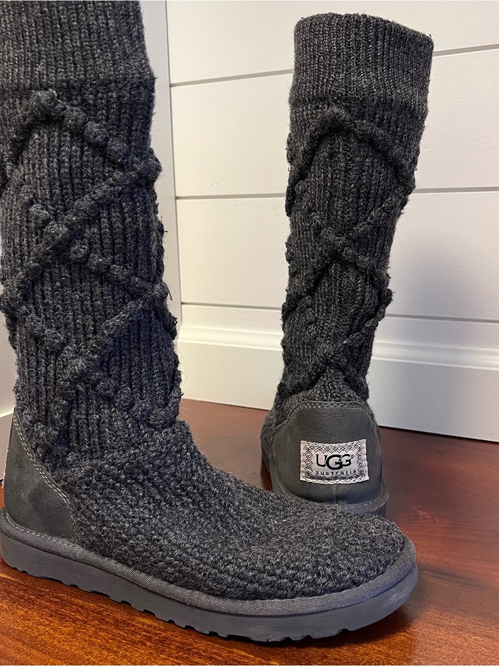 UGG Women's Tall Knit & Suede Winter Boot in Charcoal/Black Argyle Australia